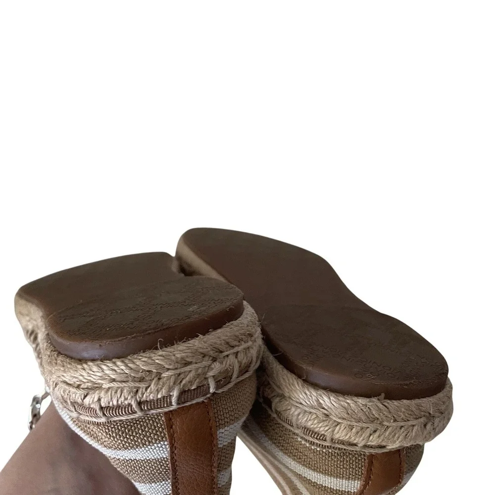 Vionic Valeri Tan White Stripe Espadrille Flats Size 9